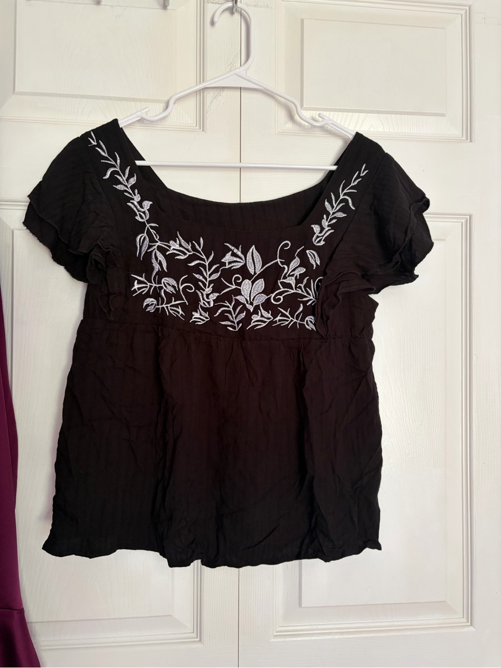 Black Embroidered Square Neck Women’s Top